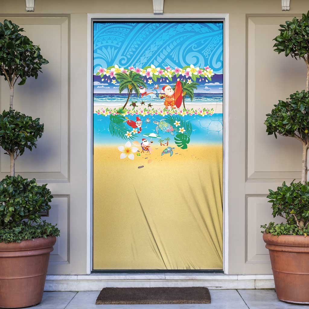 Polynesian Merry Christmas Door Cover Funny Santa Beach Tropical Plant and Turtle - Polynesian Pride