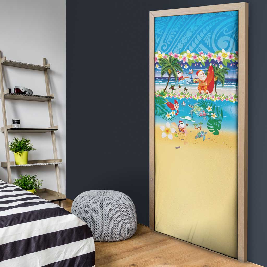 Polynesian Merry Christmas Door Cover Funny Santa Beach Tropical Plant and Turtle - Polynesian Pride
