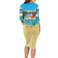 Polynesian Merry Christmas Family Matching Long Sleeve Bodycon Dress and Hawaiian Shirt Funny Santa Beach Tropical Plant and Turtle - Polynesian Pride