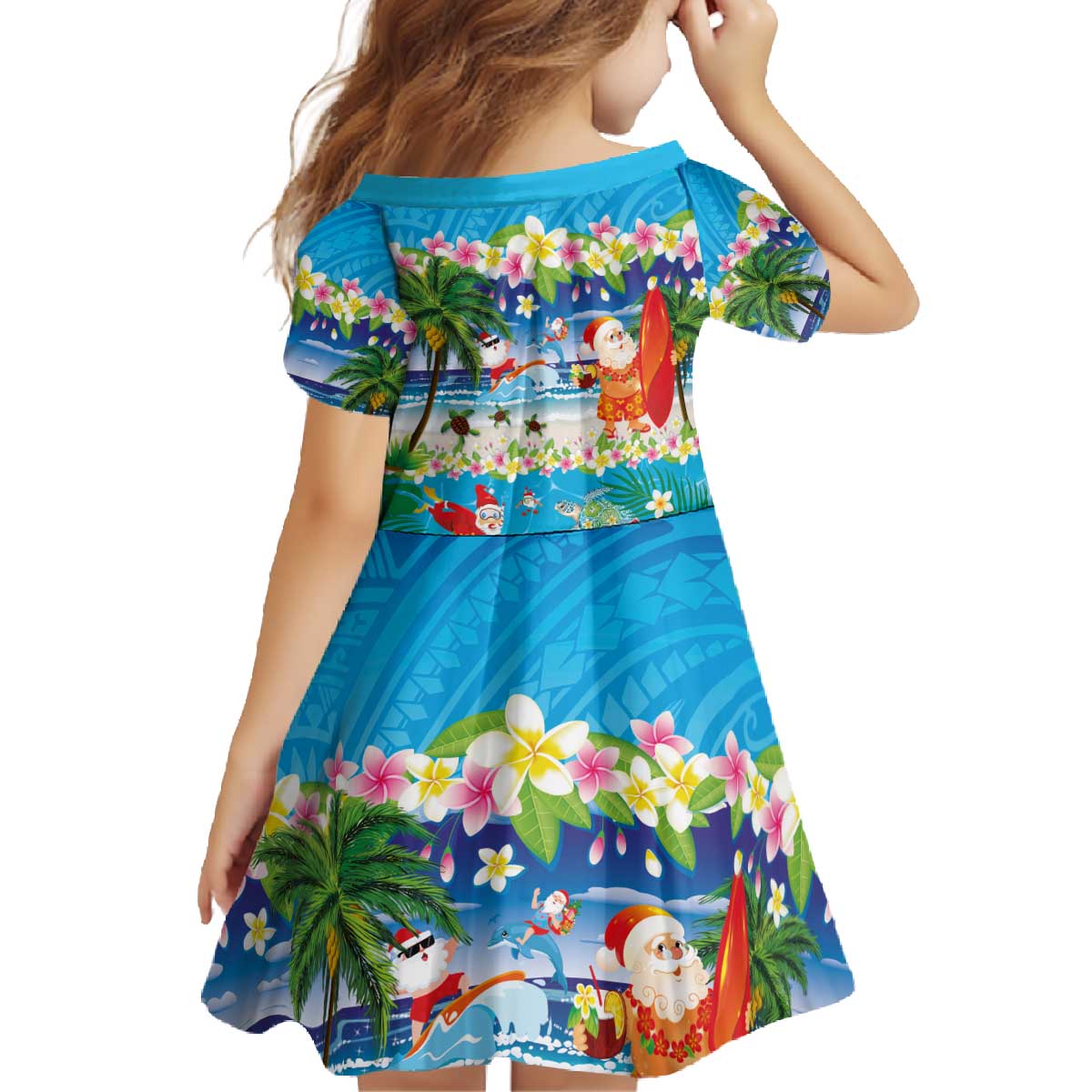 Polynesian Merry Christmas Family Matching Off The Shoulder Long Sleeve Dress and Hawaiian Shirt Funny Santa Beach Tropical Plant and Turtle - Polynesian Pride