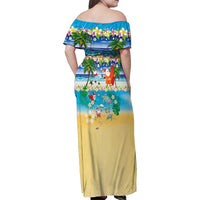 Polynesian Merry Christmas Family Matching Off Shoulder Maxi Dress and Hawaiian Shirt Funny Santa Beach Tropical Plant and Turtle - Polynesian Pride