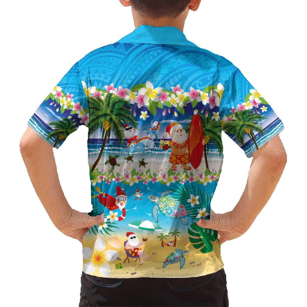 Polynesian Merry Christmas Family Matching Off Shoulder Short Dress and Hawaiian Shirt Funny Santa Beach Tropical Plant and Turtle - Polynesian Pride