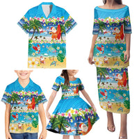 Polynesian Merry Christmas Family Matching Puletasi and Hawaiian Shirt Funny Santa Beach Tropical Plant and Turtle - Polynesian Pride