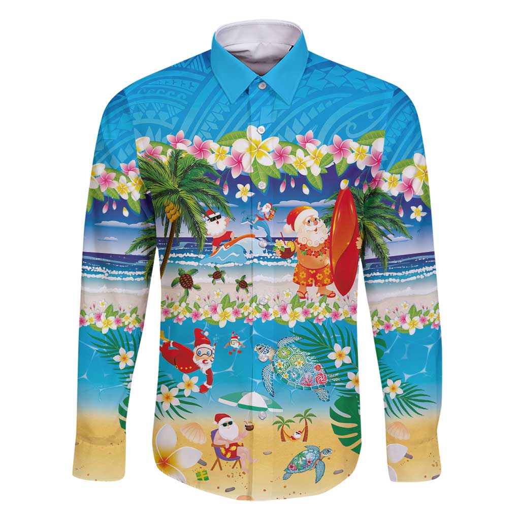 Polynesian Merry Christmas Family Matching Tank Maxi Dress and Hawaiian Shirt Funny Santa Beach Tropical Plant and Turtle - Polynesian Pride