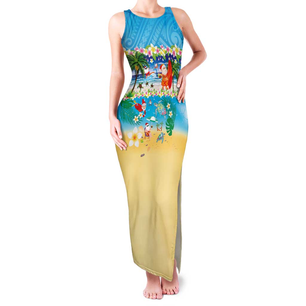 Polynesian Merry Christmas Family Matching Tank Maxi Dress and Hawaiian Shirt Funny Santa Beach Tropical Plant and Turtle - Polynesian Pride