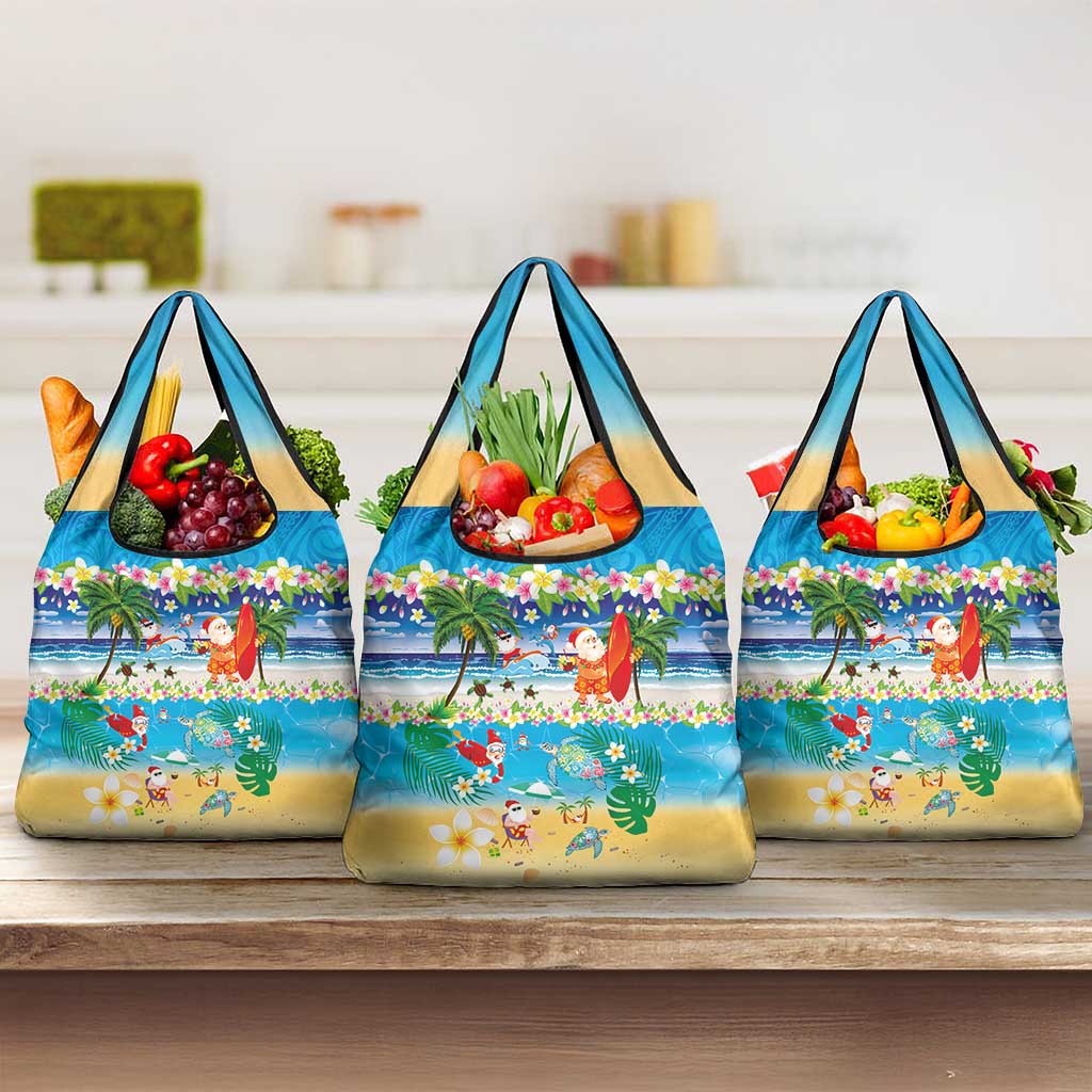 Polynesian Merry Christmas Grocery Bag Funny Santa Beach Tropical Plant and Turtle LT03 3-pack One Size Multicolor - Polynesian Pride