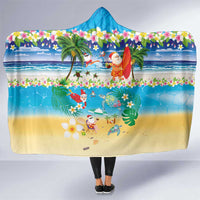 Polynesian Merry Christmas Hooded Blanket Funny Santa Beach Tropical Plant and Turtle LT03 One Size Multicolor - Polynesian Pride