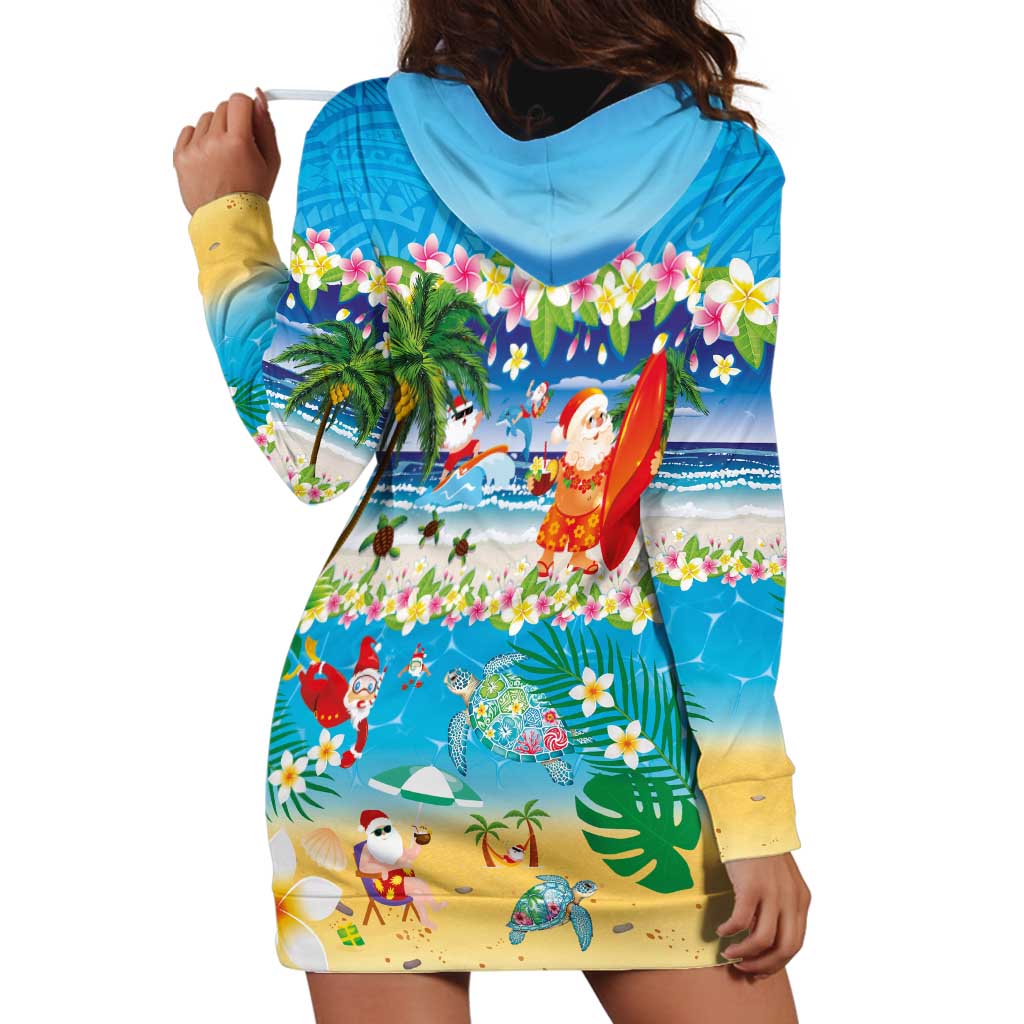 Polynesian Merry Christmas Hoodie Dress Funny Santa Beach Tropical Plant and Turtle - Polynesian Pride
