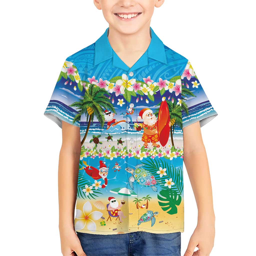 Polynesian Merry Christmas Kid Hawaiian Shirt Funny Santa Beach Tropical Plant and Turtle LT03 Kid Multicolor - Polynesian Pride