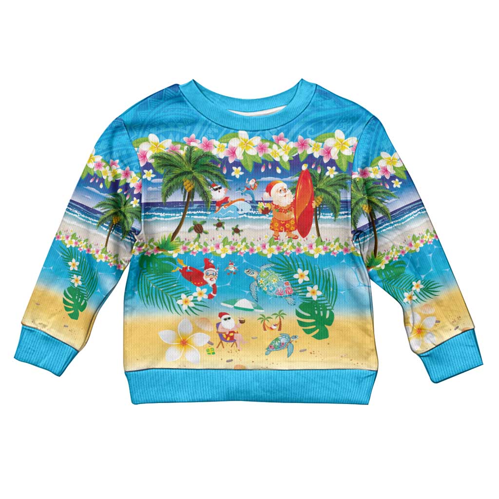 Polynesian Merry Christmas Kid Ugly Christmas Sweater Funny Santa Beach Tropical Plant and Turtle LT03 Kid Multicolor - Polynesian Pride
