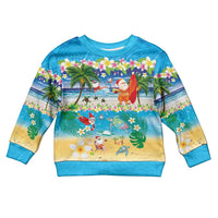 Polynesian Merry Christmas Kid Ugly Christmas Sweater Funny Santa Beach Tropical Plant and Turtle LT03 Kid Multicolor - Polynesian Pride