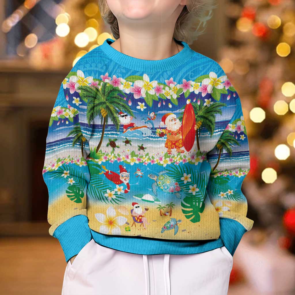 Polynesian Merry Christmas Kid Ugly Christmas Sweater Funny Santa Beach Tropical Plant and Turtle LT03 - Polynesian Pride