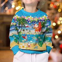 Polynesian Merry Christmas Kid Ugly Christmas Sweater Funny Santa Beach Tropical Plant and Turtle LT03 - Polynesian Pride