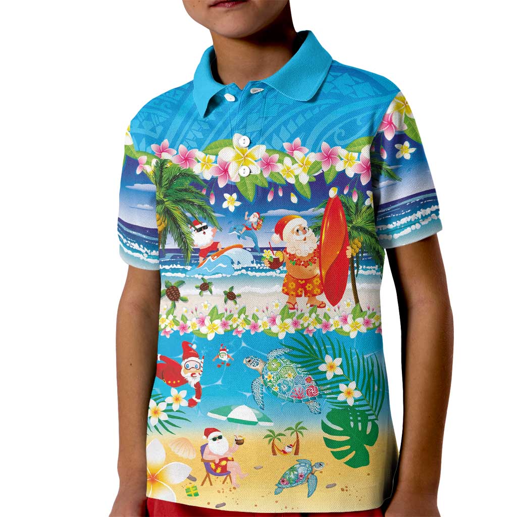 Polynesian Merry Christmas Kid Polo Shirt Funny Santa Beach Tropical Plant and Turtle - Polynesian Pride