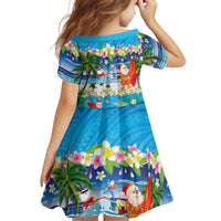Polynesian Merry Christmas Kid Short Sleeve Dress Funny Santa Beach Tropical Plant and Turtle - Polynesian Pride