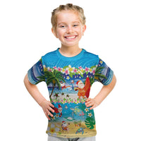 Polynesian Merry Christmas Kid T Shirt Funny Santa Beach Tropical Plant and Turtle LT03 Multicolor - Polynesian Pride
