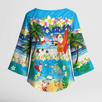 Polynesian Merry Christmas Kimono Sleeve Blouse Funny Santa Beach Tropical Plant and Turtle LT03 - Polynesian Pride