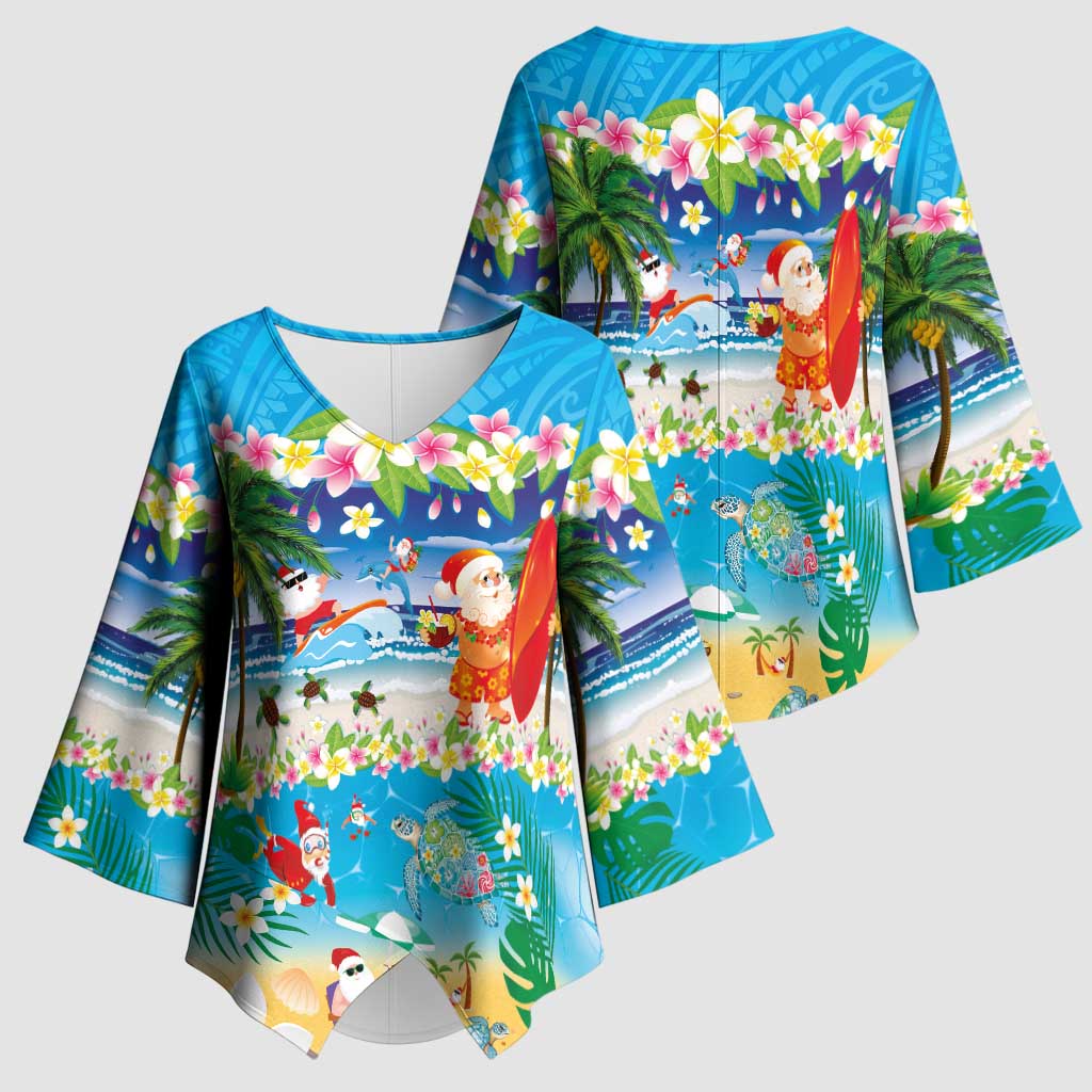 Polynesian Merry Christmas Kimono Sleeve Blouse Funny Santa Beach Tropical Plant and Turtle LT03 - Polynesian Pride