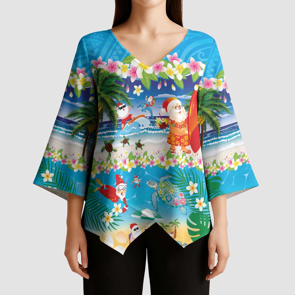 Polynesian Merry Christmas Kimono Sleeve Blouse Funny Santa Beach Tropical Plant and Turtle LT03 - Polynesian Pride