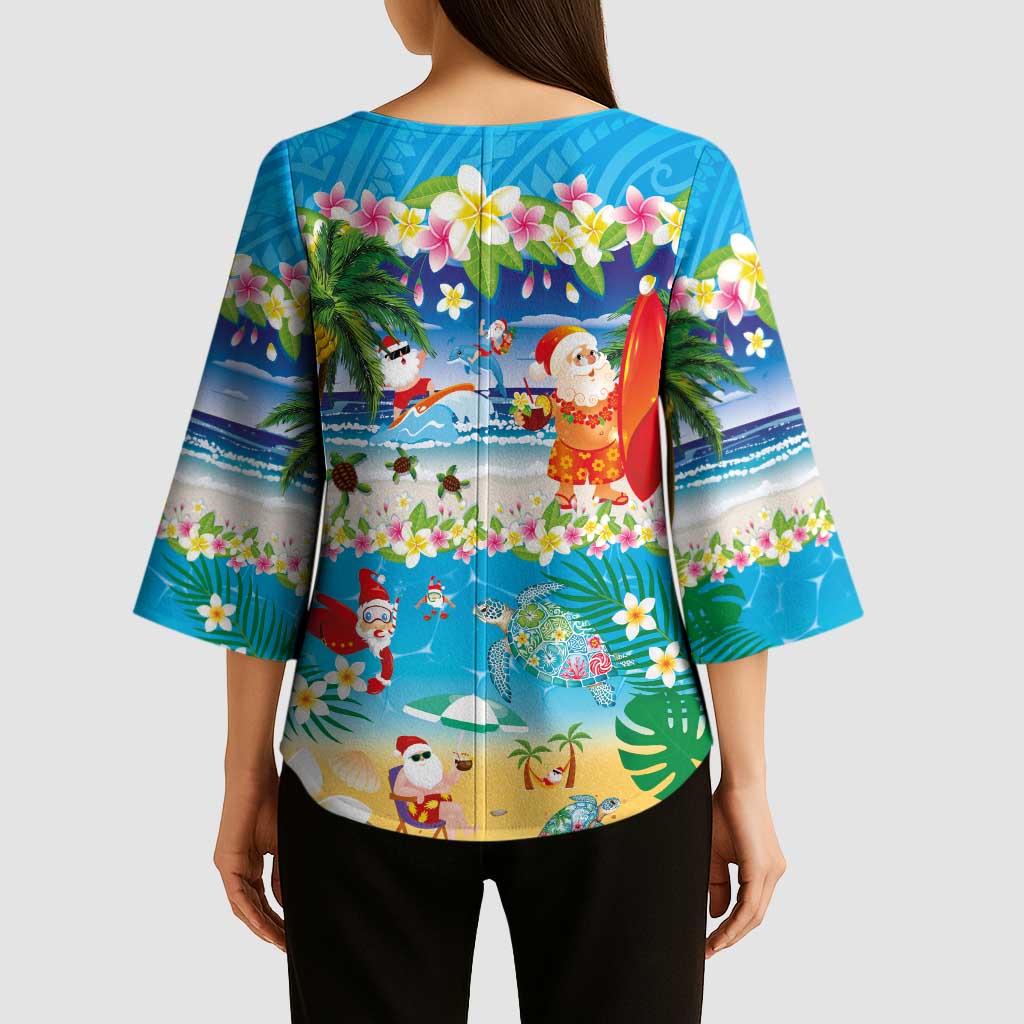 Polynesian Merry Christmas Kimono Sleeve Blouse Funny Santa Beach Tropical Plant and Turtle LT03 - Polynesian Pride