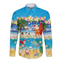 Polynesian Merry Christmas Long Sleeve Button Shirt Funny Santa Beach Tropical Plant and Turtle LT03 Unisex Multicolor - Polynesian Pride