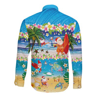Polynesian Merry Christmas Long Sleeve Button Shirt Funny Santa Beach Tropical Plant and Turtle LT03 - Polynesian Pride
