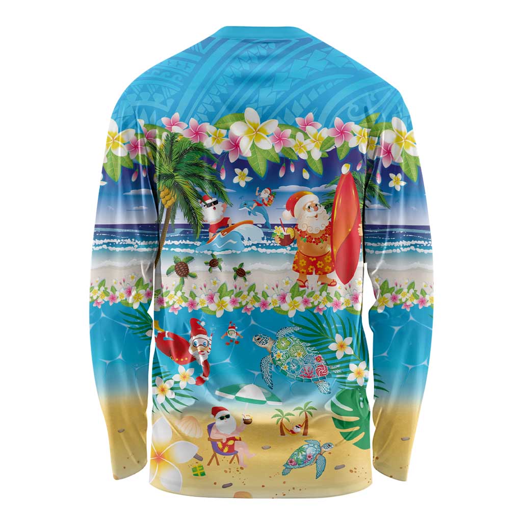 Polynesian Merry Christmas Long Sleeve Shirt Funny Santa Beach Tropical Plant and Turtle LT03 - Polynesian Pride