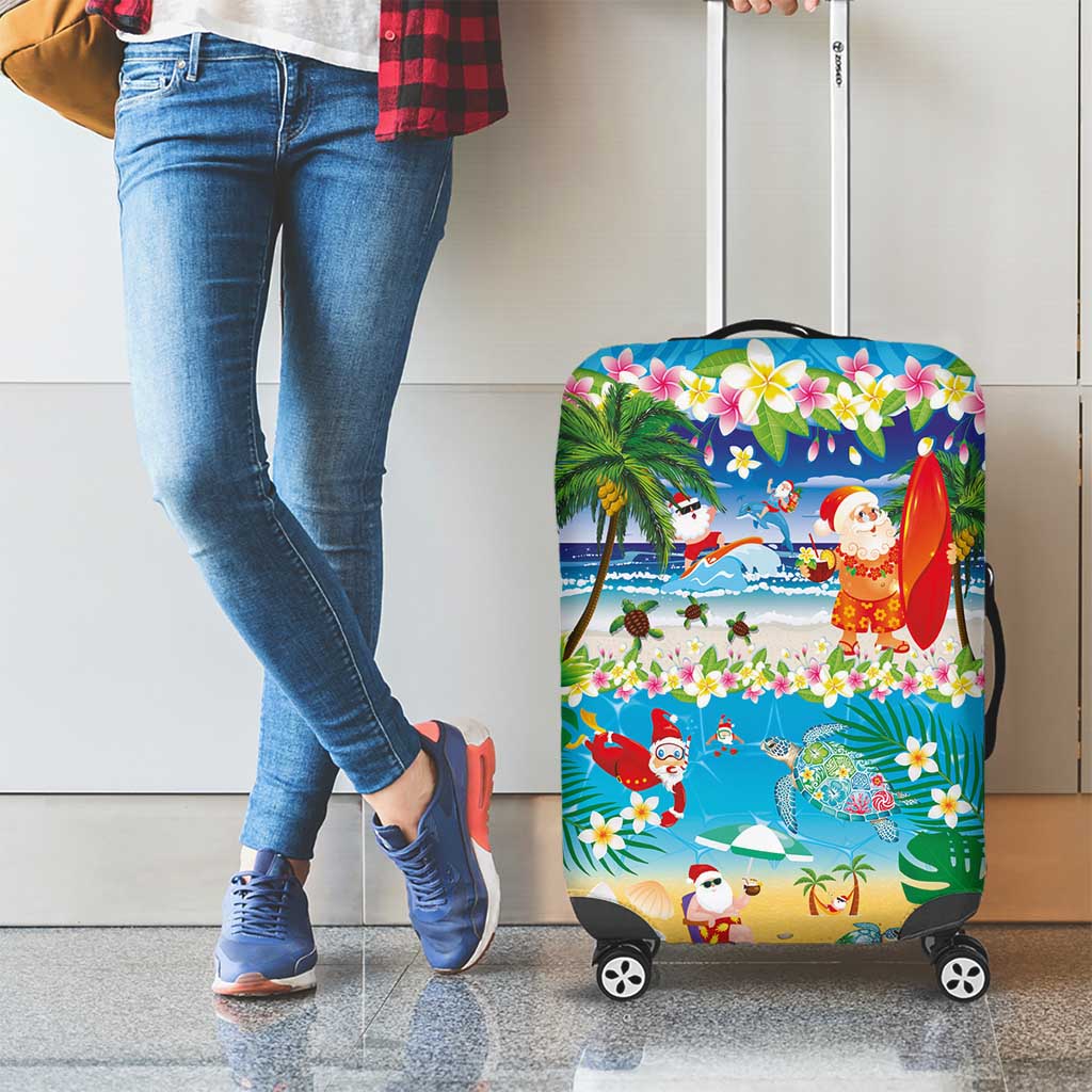 Polynesian Merry Christmas Luggage Cover Funny Santa Beach Tropical Plant and Turtle - Polynesian Pride