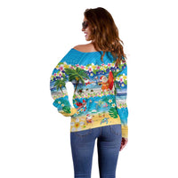 Polynesian Merry Christmas Off Shoulder Sweater Funny Santa Beach Tropical Plant and Turtle - Polynesian Pride
