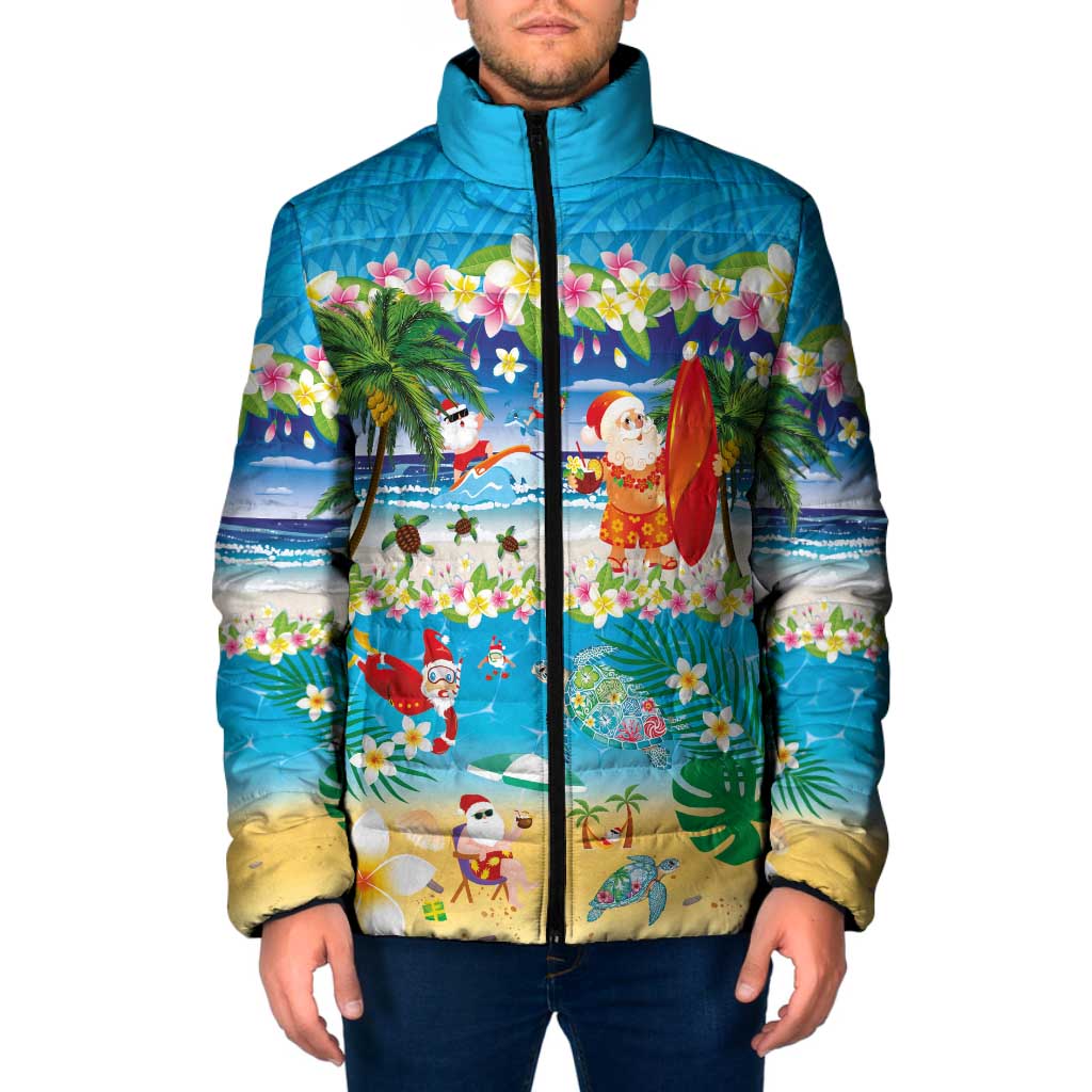 Polynesian Merry Christmas Padded Jacket Funny Santa Beach Tropical Plant and Turtle LT03 Men Multicolor - Polynesian Pride