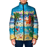 Polynesian Merry Christmas Padded Jacket Funny Santa Beach Tropical Plant and Turtle LT03 Men Multicolor - Polynesian Pride