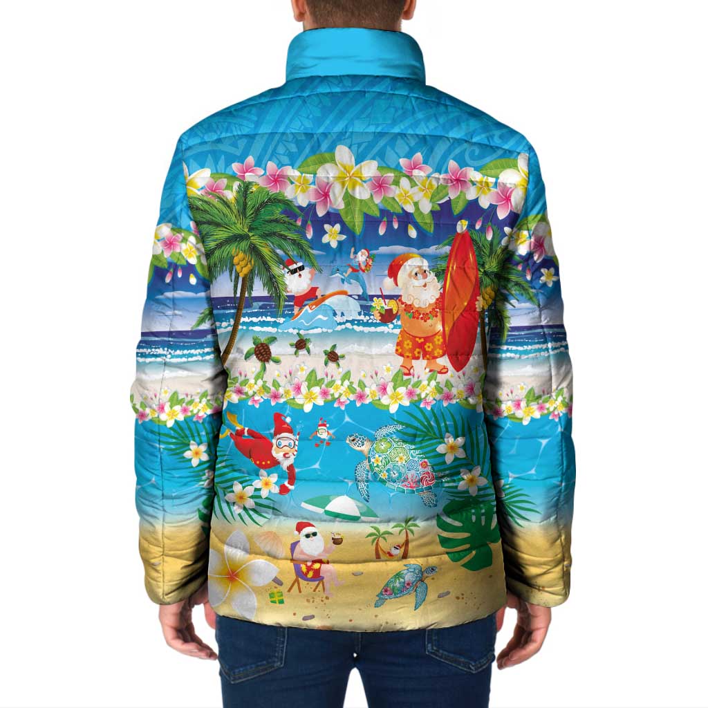Polynesian Merry Christmas Padded Jacket Funny Santa Beach Tropical Plant and Turtle LT03 - Polynesian Pride