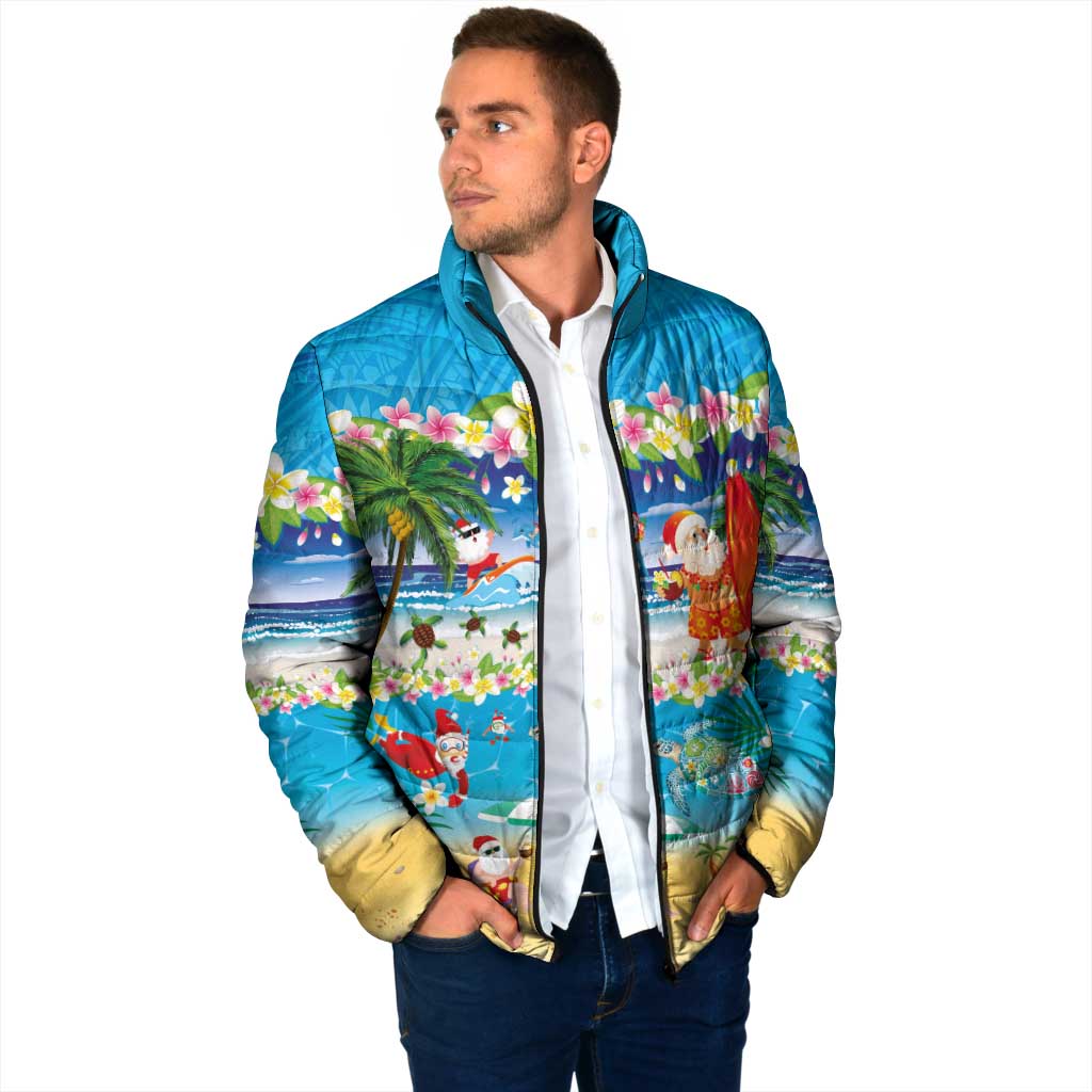 Polynesian Merry Christmas Padded Jacket Funny Santa Beach Tropical Plant and Turtle LT03 - Polynesian Pride
