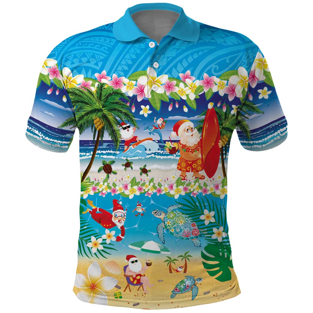Polynesian Merry Christmas Polo Shirt Funny Santa Beach Tropical Plant and Turtle LT03 Multicolor - Polynesian Pride