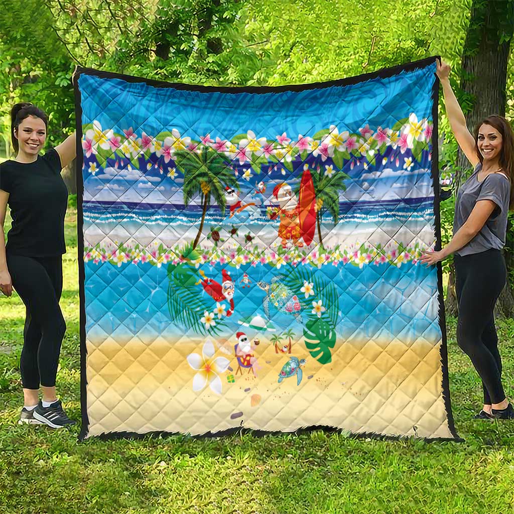 Polynesian Merry Christmas Quilt Funny Santa Beach Tropical Plant and Turtle - Polynesian Pride