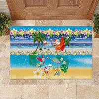Polynesian Merry Christmas Rubber Doormat Funny Santa Beach Tropical Plant and Turtle LT03 Multicolor - Polynesian Pride
