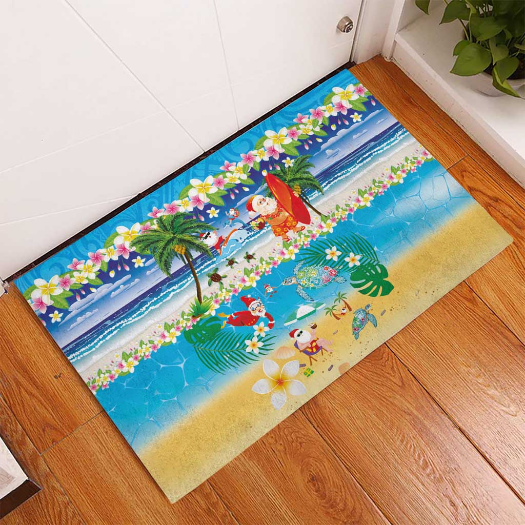 Polynesian Merry Christmas Rubber Doormat Funny Santa Beach Tropical Plant and Turtle LT03 - Polynesian Pride