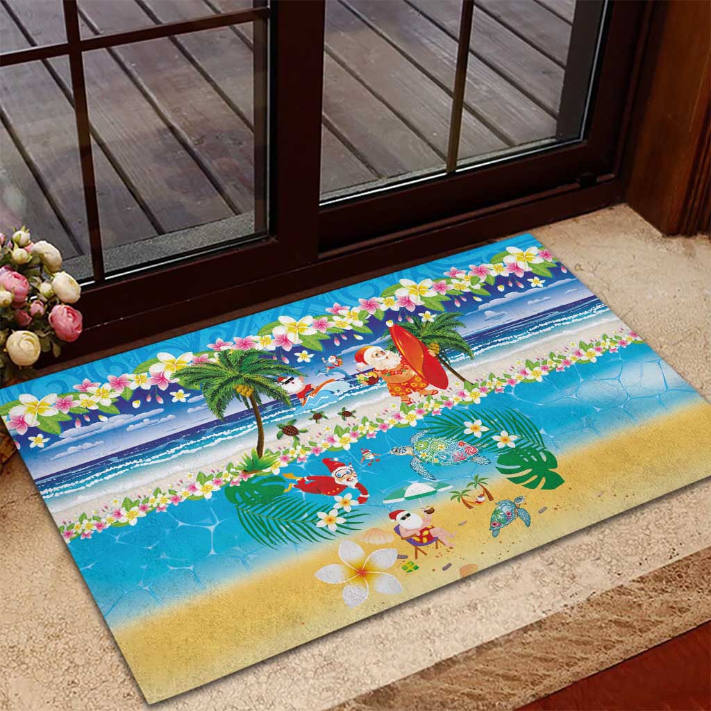 Polynesian Merry Christmas Rubber Doormat Funny Santa Beach Tropical Plant and Turtle LT03 - Polynesian Pride