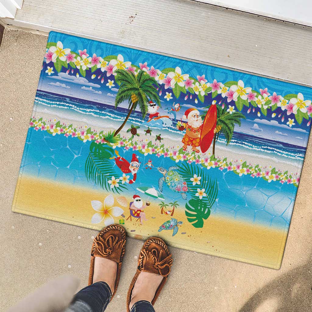Polynesian Merry Christmas Rubber Doormat Funny Santa Beach Tropical Plant and Turtle LT03 - Polynesian Pride