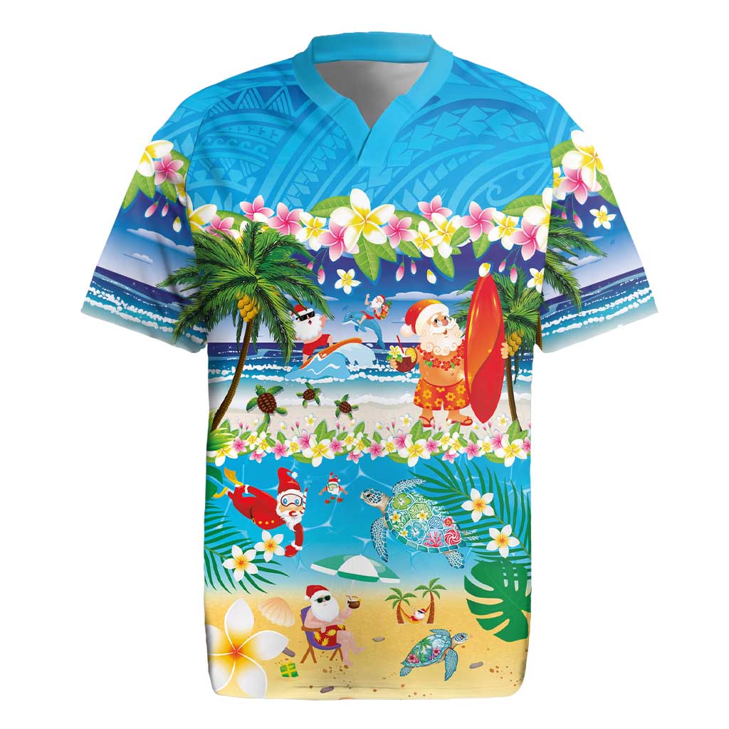 Polynesian Merry Christmas Rugby Jersey Funny Santa Beach Tropical Plant and Turtle LT03 Multicolor - Polynesian Pride