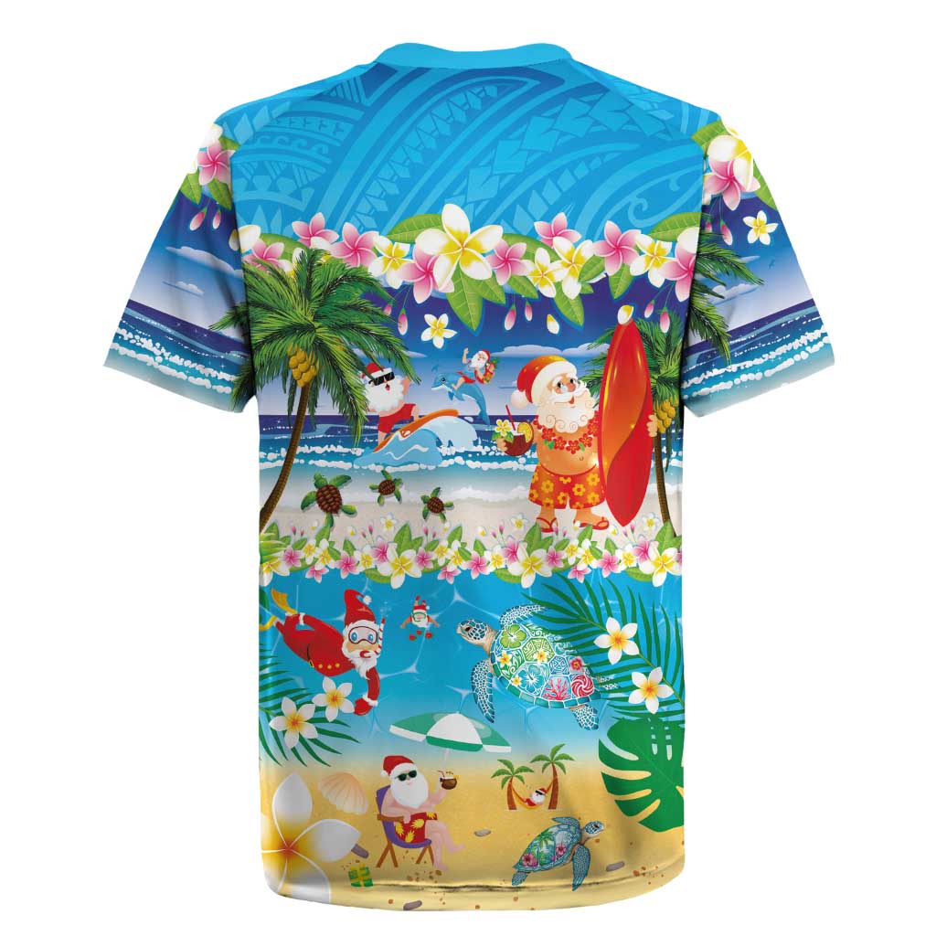Polynesian Merry Christmas Rugby Jersey Funny Santa Beach Tropical Plant and Turtle LT03 - Polynesian Pride