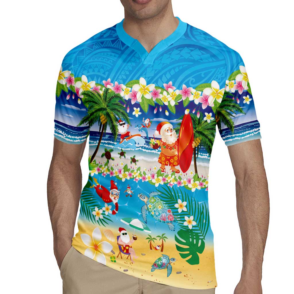 Polynesian Merry Christmas Rugby Jersey Funny Santa Beach Tropical Plant and Turtle LT03 - Polynesian Pride