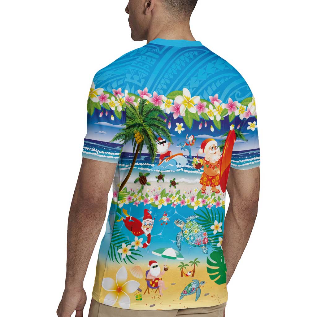 Polynesian Merry Christmas Rugby Jersey Funny Santa Beach Tropical Plant and Turtle LT03 - Polynesian Pride