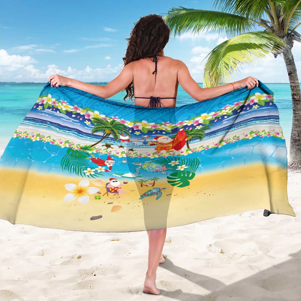 Polynesian Merry Christmas Sarong Funny Santa Beach Tropical Plant and Turtle - Polynesian Pride