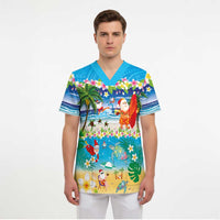 Polynesian Merry Christmas Scrub Top Funny Santa Beach Tropical Plant and Turtle LT03 - Polynesian Pride