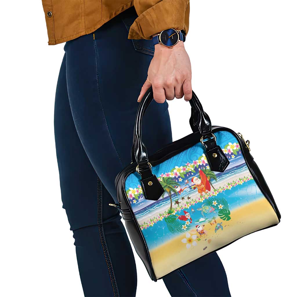 Polynesian Merry Christmas Shoulder Handbag Funny Santa Beach Tropical Plant and Turtle LT03 - Polynesian Pride