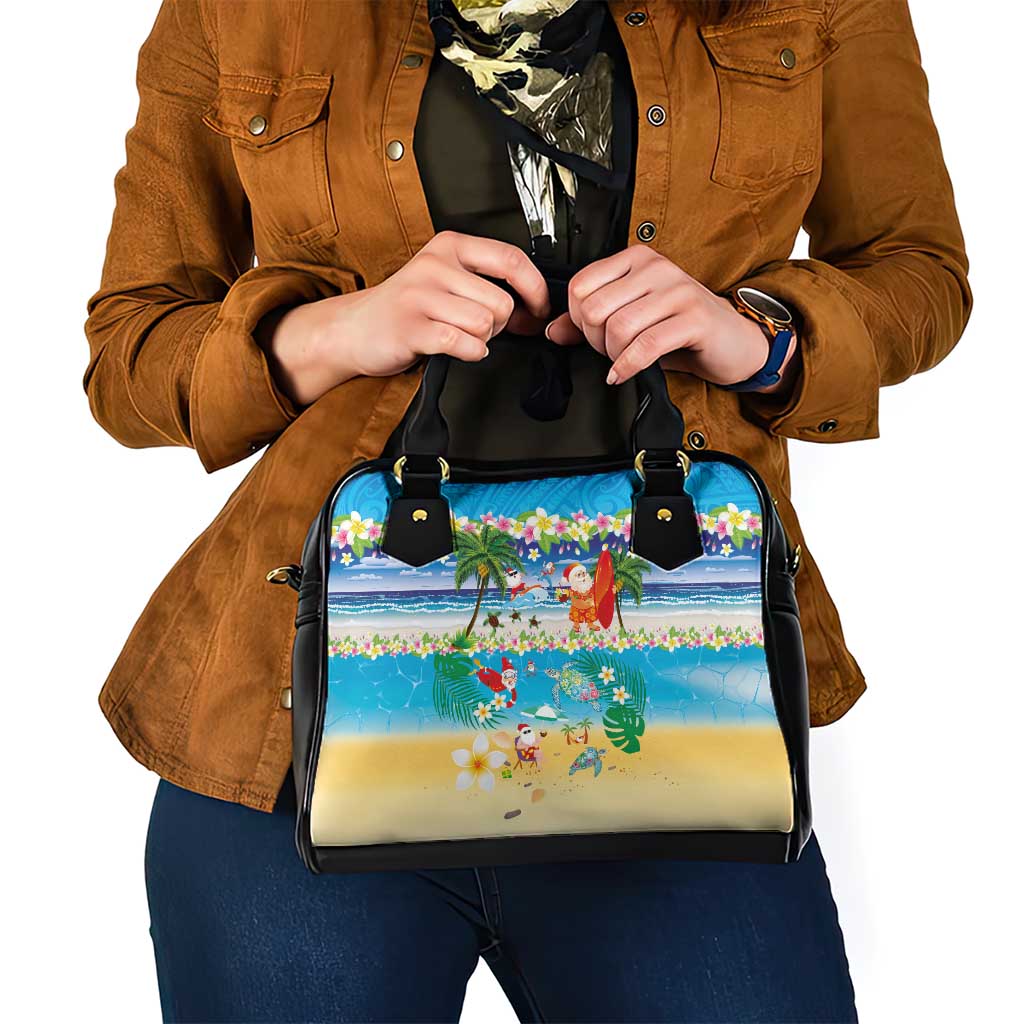 Polynesian Merry Christmas Shoulder Handbag Funny Santa Beach Tropical Plant and Turtle LT03 - Polynesian Pride