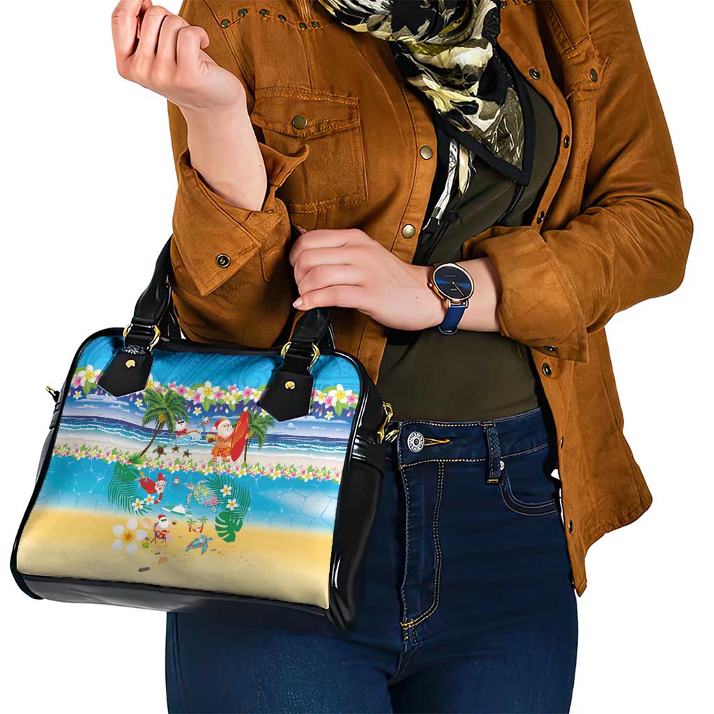 Polynesian Merry Christmas Shoulder Handbag Funny Santa Beach Tropical Plant and Turtle LT03 - Polynesian Pride