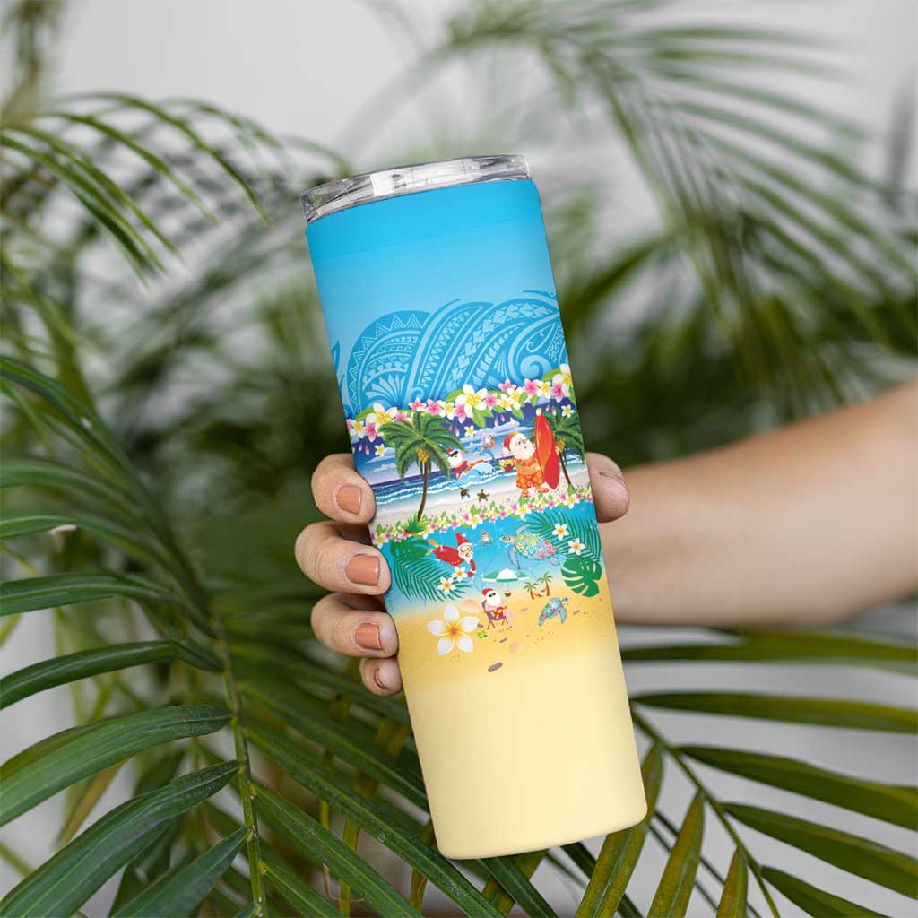 Polynesian Merry Christmas Skinny Tumbler Funny Santa Beach Tropical Plant and Turtle - Polynesian Pride