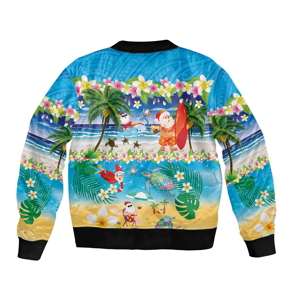 Polynesian Merry Christmas Sleeve Zip Bomber Jacket Funny Santa Beach Tropical Plant and Turtle LT03 - Polynesian Pride